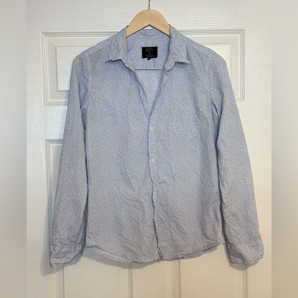 F&E Barry Shirt M Barneys New York Exclusive Blue Micro Ditsy Floral Button‑Down - Picture 2 of 9